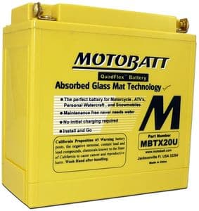 MBTX20U MOTOBATT High Torque Battery: CTX YTX20L-BS. 12V/21AH Battery Upgrade. 280 Cca!