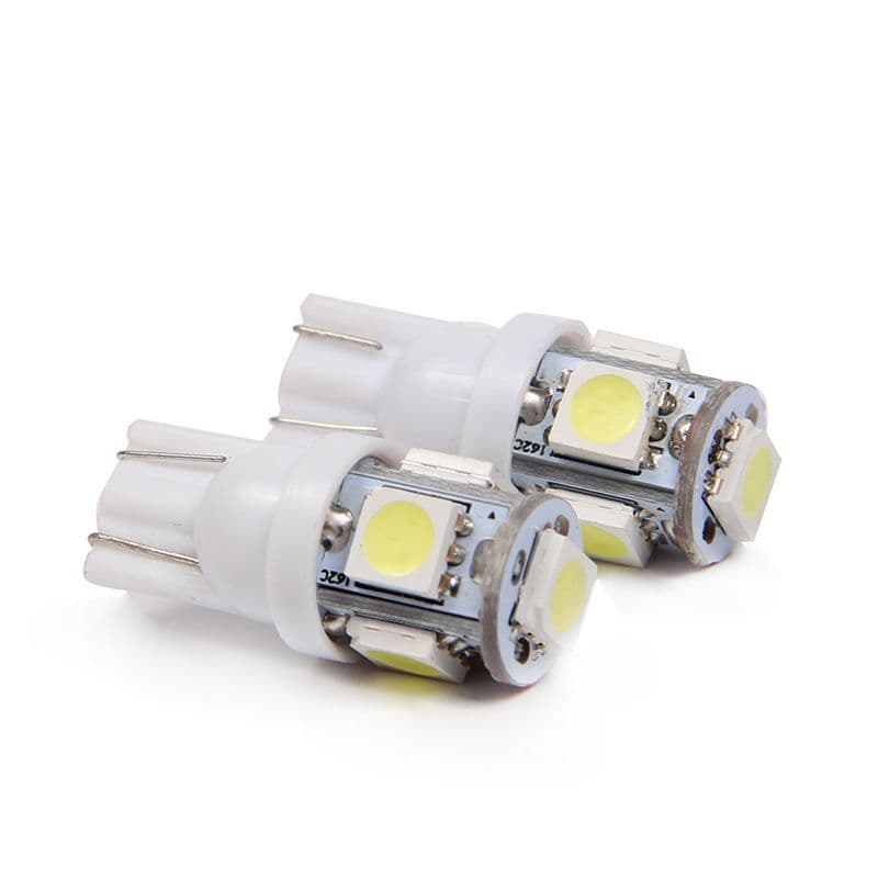 Cap Less Led Bulb T10 w5w 501 Capless Xenon 5 SMD LED Instrument/Sidelight Bulbs PAIR ...