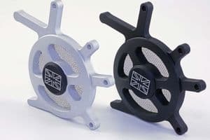 T100/Thruxton/Scrambler Slimline Sprocket Cover. Mesh Infill/Union Flag: Black or Silver.