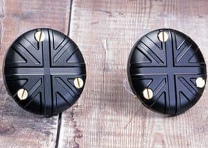 TPS Carb/Throttle Body Caps: Union Jack Black (Pair) Bonneville Bobber Thruxton Speed Twin.
