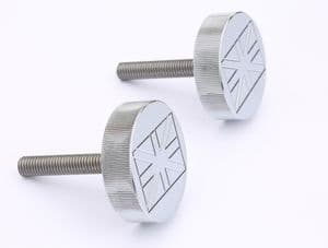 TRIUMPH Bonneville & Thruxton Rear Footpeg Eliminator Bolts Chrome: (Union Flag Logo)