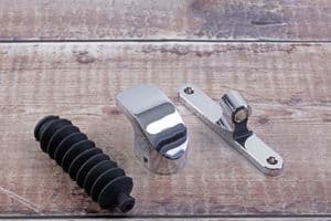 TRIUMPH Clutch Lifter Arm Finisher: Chrome Includes Chrome Cable Guide & Bellows.