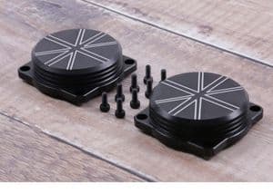 Triumph EFI Throttle Body Top 'Carb Tops' = Pair Union Flag Logo.