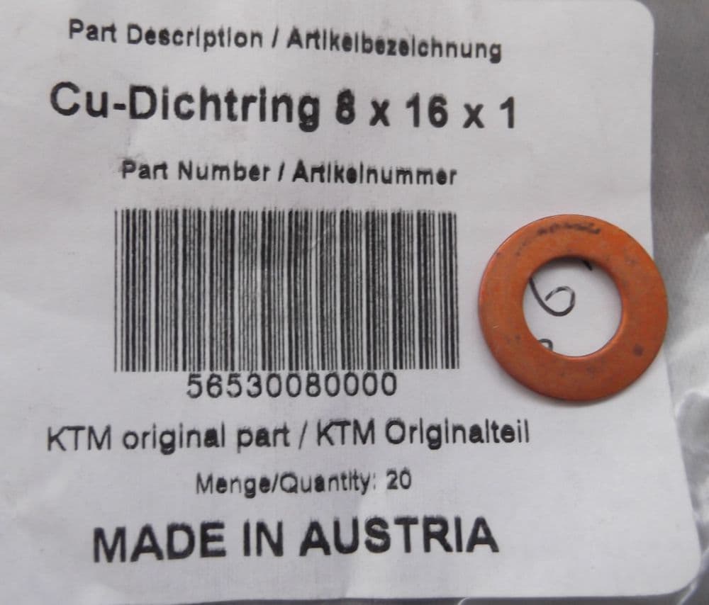 KTM Drain Plug Gasket Cu - 8x16x1mm 56530080000