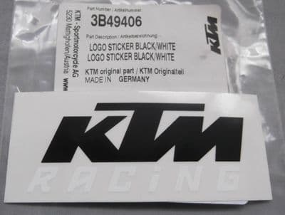 KTM Racing Logo Decal 85mm x 34mm - Black / White 3B49406