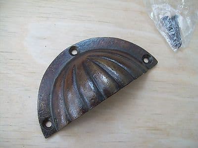 (CODE 5) Cast Iron Antique Aged brass Shell Cup Pull Drawer Cupboard Handle