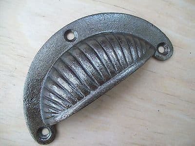 (CODE 7) Cast Iron Antique Fancy Shell Cup Pull Drawer Kitchen Cupboard Handle