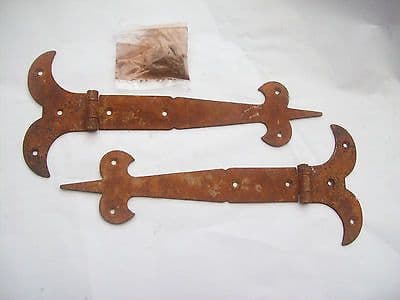 10" ANTIQUE AGED RUSTIC DECORATIVE FLEUR DE LYS DOOR GATE TEE T HINGES