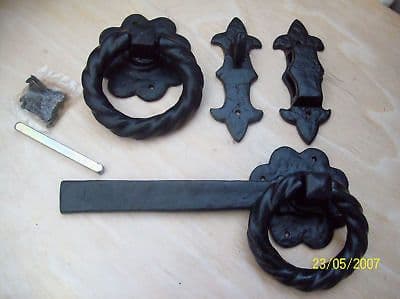 10" BLACK ANTIQUE HEAVY CAST IRON RING GATE DOOR LATCH