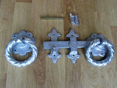 10" HEAVY CAST IRON SILVER GALVANISED TWISTED FANCY RING GATE DOOR LATCH LOCK