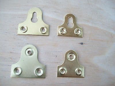 10 x 38/32mm PICTURE MIRROR FIXING HOOKS PLATES FRAME HANGING HANGER BRASS