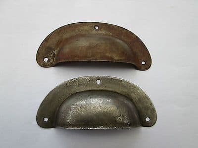 10 X ANTIQUE AGED RETRO VINTAGE SHELL CUPPED CUP PULL DRAWER CUPBOARD HANDLE