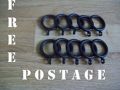 10 x Black Plastic Curtain Pole Rod Rings with eyelets 28mm for 19mm-25mm pole