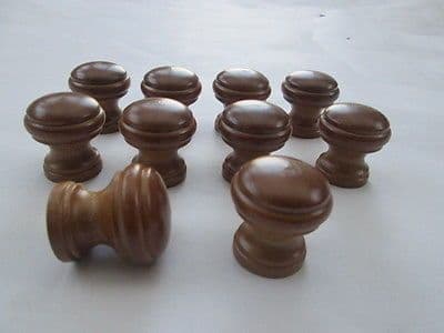 10 X BROWN BEECH WOODEN ROUND CUPBOARD CANET DRAWER KITCHEN DOOR KNOBS HANDLE