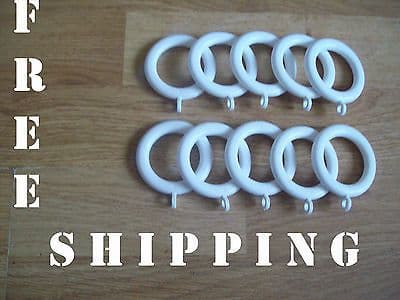 10 x White Plastic Curtain Pole Rod Rings with eyelets 28mm for 19mm-25mm pole