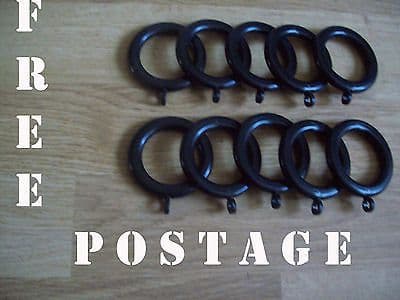 10 xBlack Plastic Curtain Pole Rod Rings with eyelets 38mm for 25mm-35mm pole