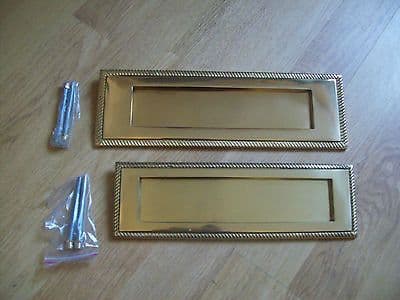 2 sizeHEAVY SPRUNG GEORGIAN STYLE POLISHED BRASS LARGE LETTER BOX POSTAL PLATE