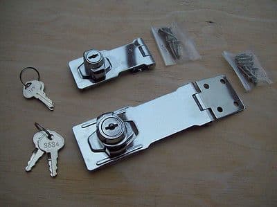 2 SIZES CHROME SELF LOCKING HASP LOCK FOR VANS SHED GATES ETC