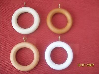 20 X WOODEN CURTAIN POLE RINGS IN 4 COLOURS 28MM NEW
