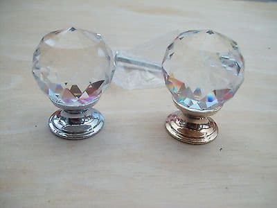 32mm GLASS FACETED CRYSTAL CANET CUPBOARD DRAWER DOOR BALL KNOBS