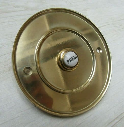 4" Large Ceramic Bell Push Polished Brass On Wooden Board