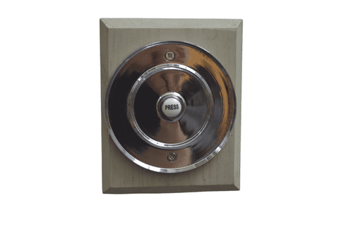 4" Large Ceramic Bell Push Polished Chrome On Wooden Board