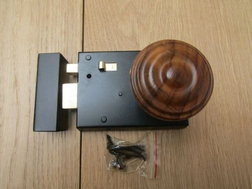4" Rim Latch Black & Bun Rimmed Teak + Brass Set