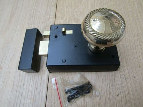 4" Rim Latch Black & Georgian Rim Brass Set