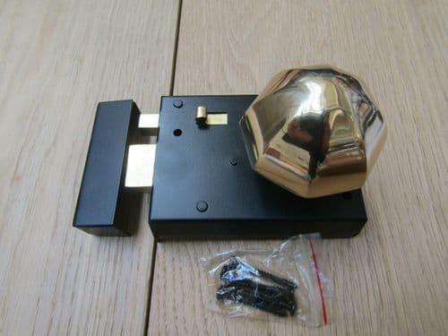 4" Rim Latch Black & Octagonal Rim Brass Set