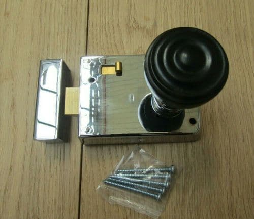 4" Rim Latch Polished Chrome & Bun Rimmed Ebony + Chrome Set