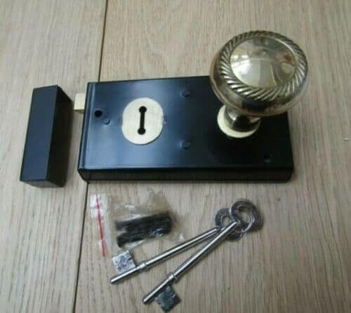 5.5" Rim Lock Black & Georgian Rim Brass Set