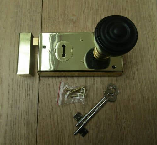 5.5" Rim Lock Brass & Bun Rimmed Ebony + Brass Set