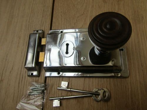 6" Rim Lock Polished Chrome & Bun Rimmed Teak + Chrome Set
