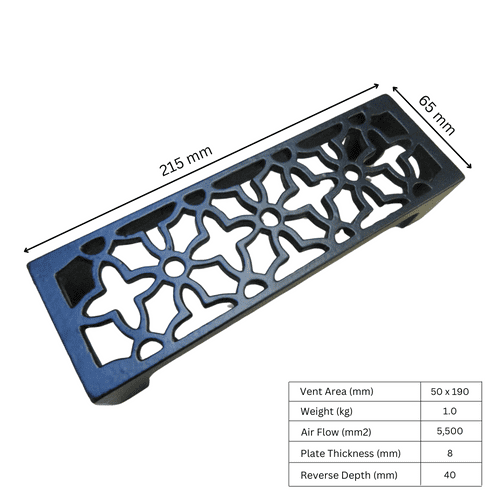 8.25'' X 2.75'' Floral Metric Air Brick Black Antique