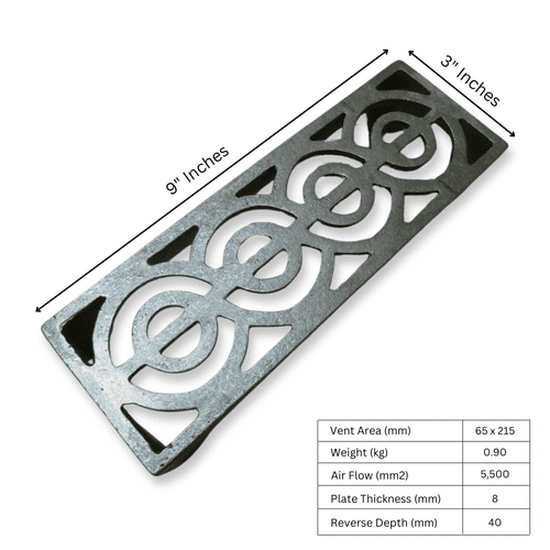 9" X 3" Regency Scroll Air Brick Antique Iron