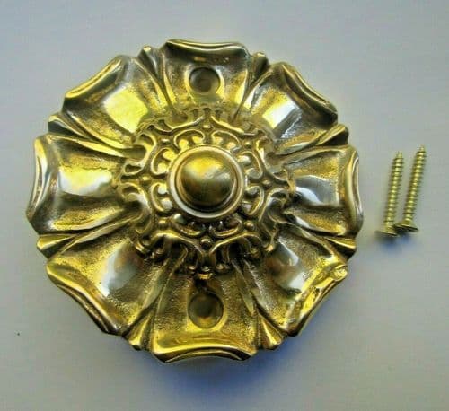 90mm Polished Brass Floral Door Bell Push