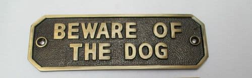 Antique Brass Beware Of The Dog Sign