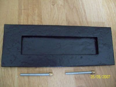 BLACK ANTIQUE CAST IRON TUDOR LETTER BOX PLATE 11" X 4"