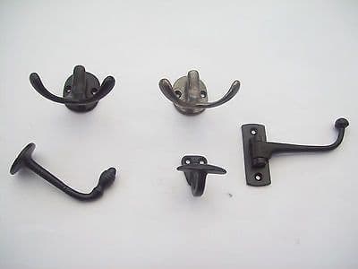 BLACK ANTIQUE CAST IRON WARDROBE DOUBLE ROBE HOOK HAT & COAT UTILITY HOOK