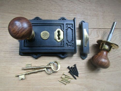 Black Antique Davenport & Plain Bun Teak Brass Set
