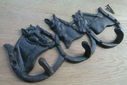Cast Iron 3 Hook Horse Shoes Rail
