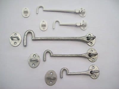 Cast Iron Galvanised/White Can Hook and Eye Shed Gate Door Latch