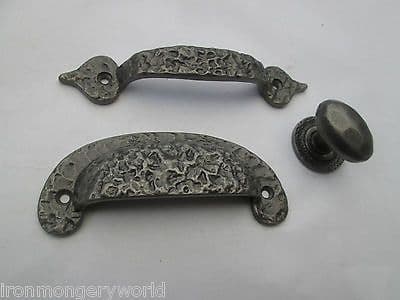 CAST IRON HAMMERED BEATEN  KITCHEN CANET CUPBOARD DRAWER DOOR HANDLE KNOB