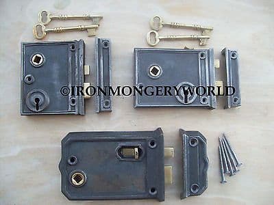 CAST IRON OLD ENGLISH VICTORIAN STYLE BATHROOM BEDROOM RIM DOOR LOCK LATCH BOX