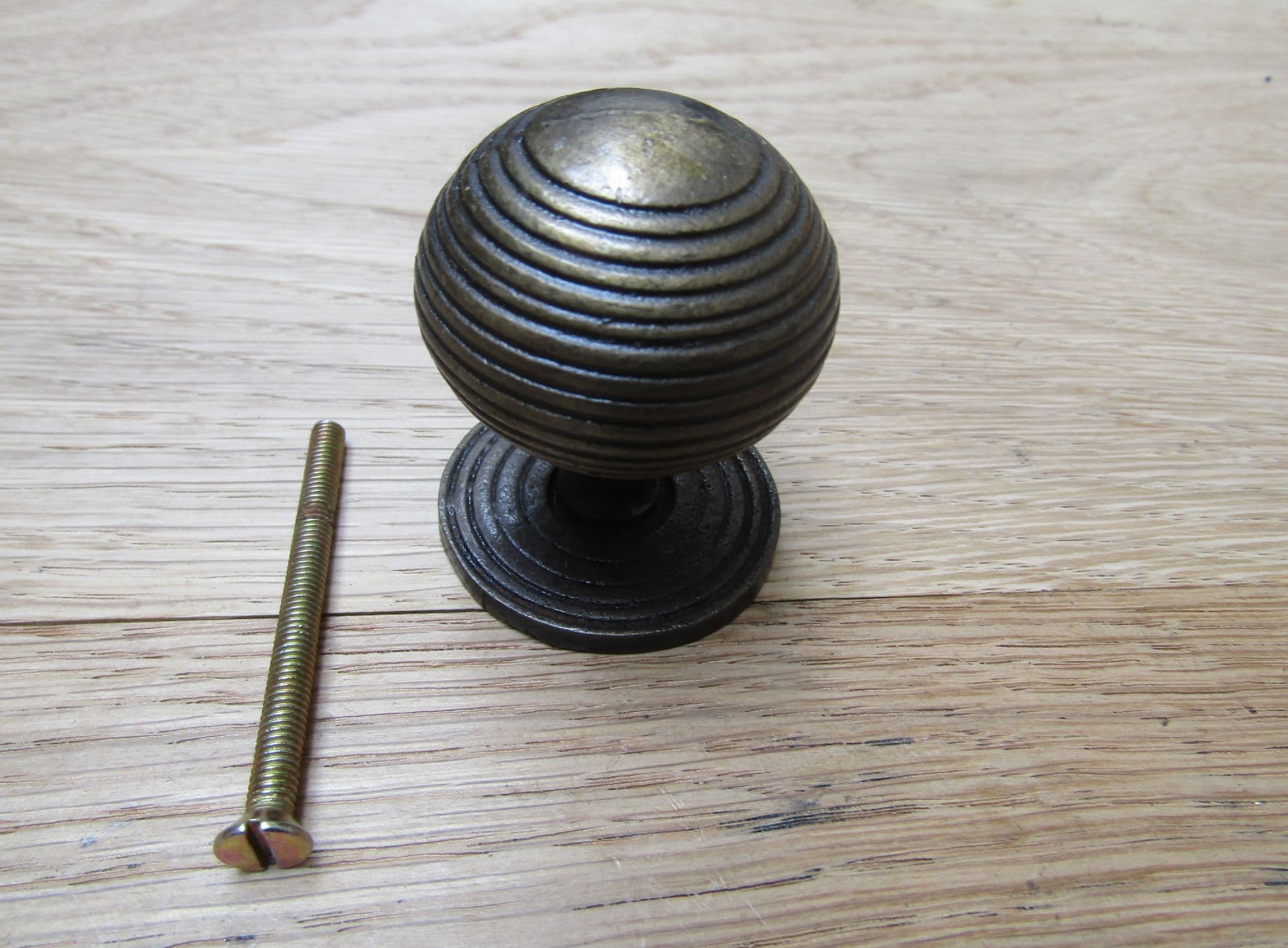 Cast Iron Reeded Cupboard Knob Antique Brass