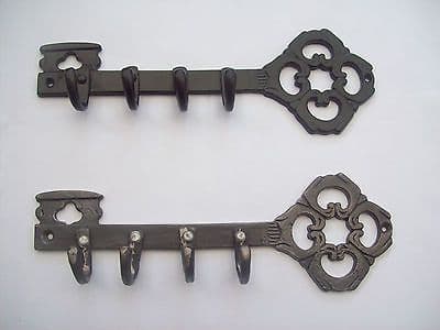 CAST WROUGHT IRON BLACK ANTIQUE KEY HANGER KEY HOLDER KEY RACK KEYS PEG RAIL