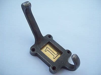 CAST WROUGHT IRON LABEL FRAME HAT AND & COAT HOOK OLD VINTAGE CLOACKROOM