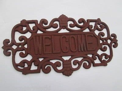 CAST WROUGHT IRON WELCOME DECORATIVE PLAQUE SIGN FOR DOOR GATE GARDEN HOUSE