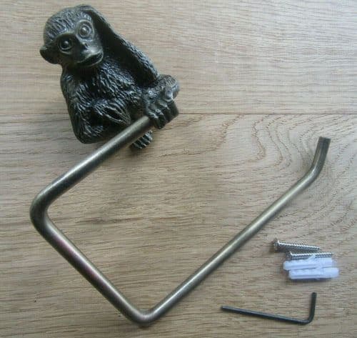 Cheeky Monkey Toilet Roll Holder Antique Brass