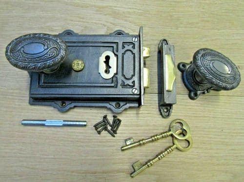 Davenport Rim Lock Antique Iron & Art Nouveau Knob Set